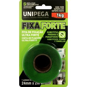 Cinta doble faz trasparente de 24 mm de ancho 2 mts de largo y 1 mm de espesor.